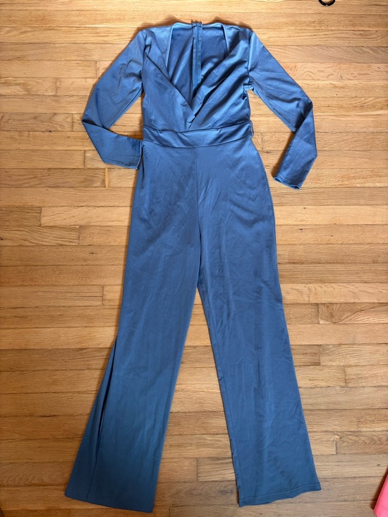 Pants - Size Small deep V Jumpsuit Blue Long Sleeve